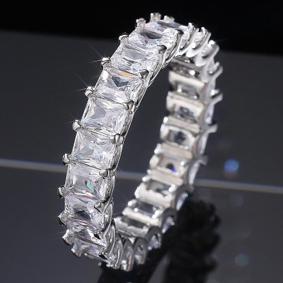 💞925 Sterling Silver Plated Clear CZ Eternity Wedding/Engagement , UNVN12103 - Picture 2 of 2